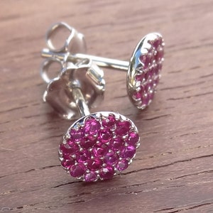 Hot Pink Sapphire Pave Stud Earrings 18k White Gold