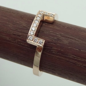 Curved Square Contour Diamond Wedding Band 14k Rose Gold, Curved Diamond Halo Matching Wedding Band, 14k White or Yellow Gold