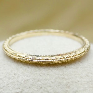 Very Thin 1.8 mm Yellow Gold Milgrain Knife Edge Wheat Pattern Wedding Band Solid 14k Rose, White and Yellow Gold