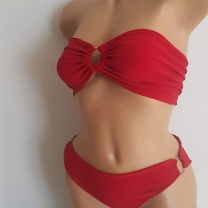 Big Sale Red Bikini Set w/ Ring Details Swimwear Swimsuit Bikini Yoga Top Bustier Gift for Her Personalized Gift for Women Bathing Suit image 1