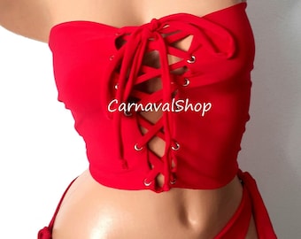 Ensemble de bikini red lace-up