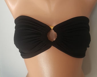 Handmade Black Ring Bandeau Top Bralette Organic Cotton Yoga Top Strapless Festival Top Gift for Women Ring Crop Top Strapless Top