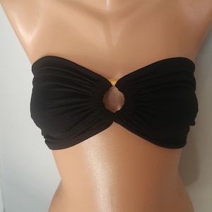 Handmade Black Ring Bandeau Top Bralette Organic Cotton Yoga Top Strapless Festival Top Gift for Women Ring Crop Top Strapless Top