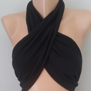 Handmade Black Wrap Top Versatile Criss Cross Crop Top Bralette Cotton Strapless Festival Yoga Top Unique gift for Women who has everything