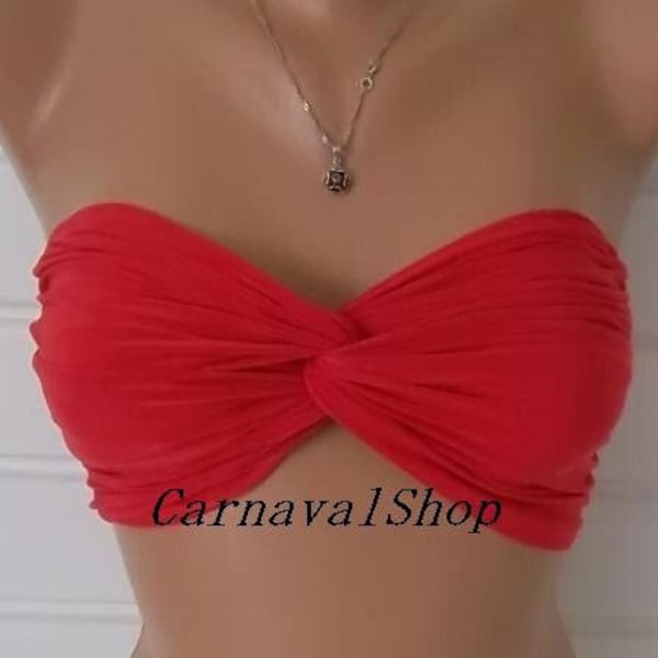Red Spandex Bandeau Swimwear Costume da bagno Bikini Top Summer Beach