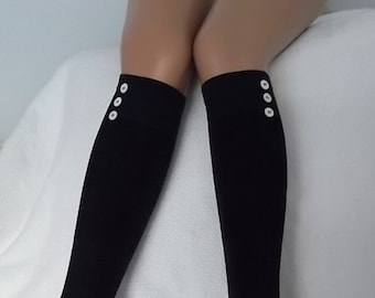 Jambières en tricot avec bordure en dentelle, chaussettes pour bottes avec boutons