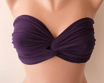 Gifts For Women Dark Purple Bandeau Bikini Top Swimwear Swimsuit Beach Boho Ariel Little Mermaid Top Halloween Costume