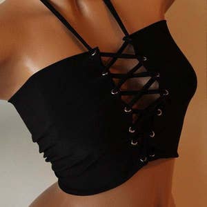Lace up Bikini Bustier Bandeau Women Girl Swimwear Strapless Swimsuit Festival Top Bathing Suit Personalized Gift Mothers Day Gift for Her image 1