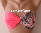 Neon Pink and Snake Skin Bandeau Swimwear Swimsuit Bikini Top 4th july Summer Beach