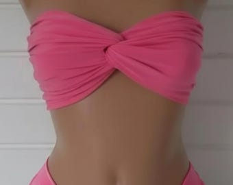 Maillot de bain deux pièces bandeau en spandex rose Maillot de bain brésilien pour femme