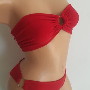 Grande vente Red Bikini Set w / Ring Détails Maillot de bain Maillot de bain Bikini Yoga Top Bustier Cadeau pour son cadeau personnalisé pour les femmes Maillot de bain image 7