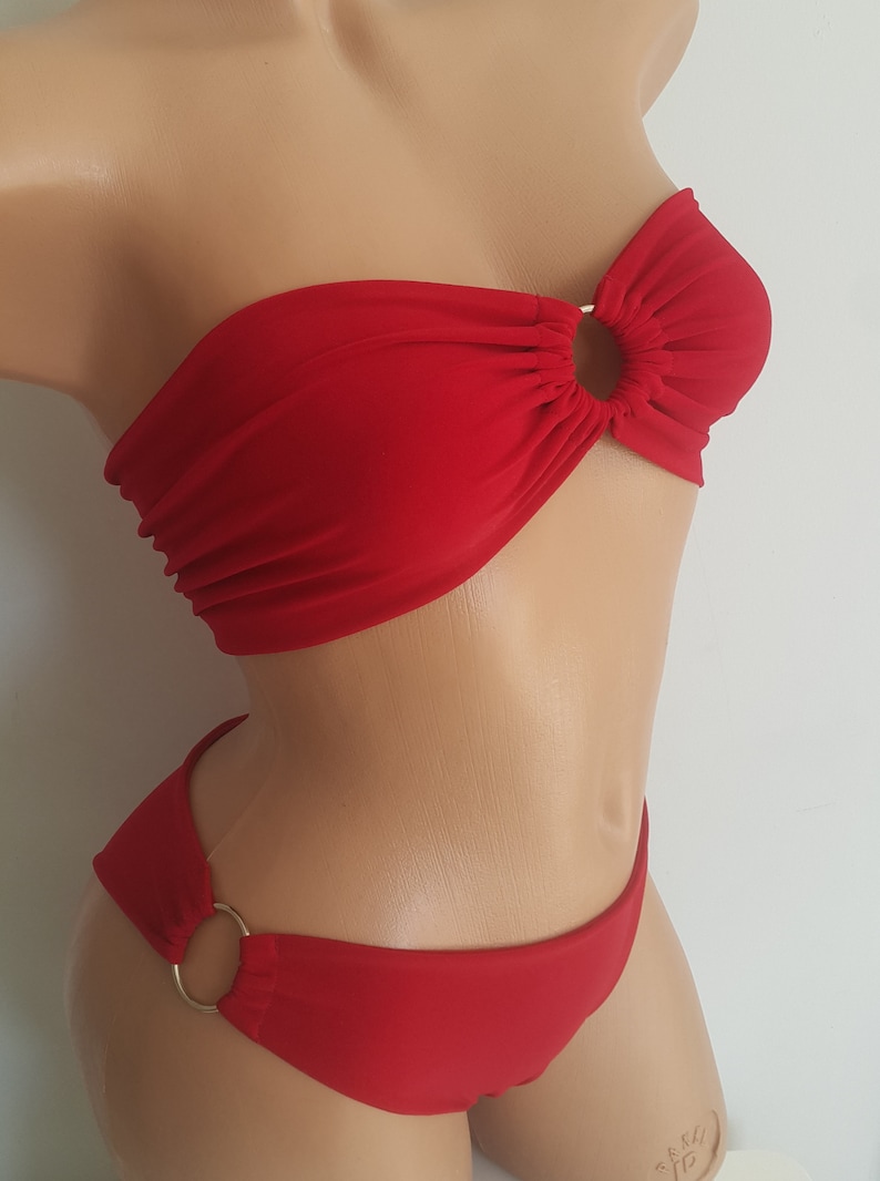 Big Sale Red Bikini Set w/ Ring Details Swimwear Swimsuit Bikini Yoga Top Bustier Gift for Her Personalized Gift for Women Bathing Suit image 7