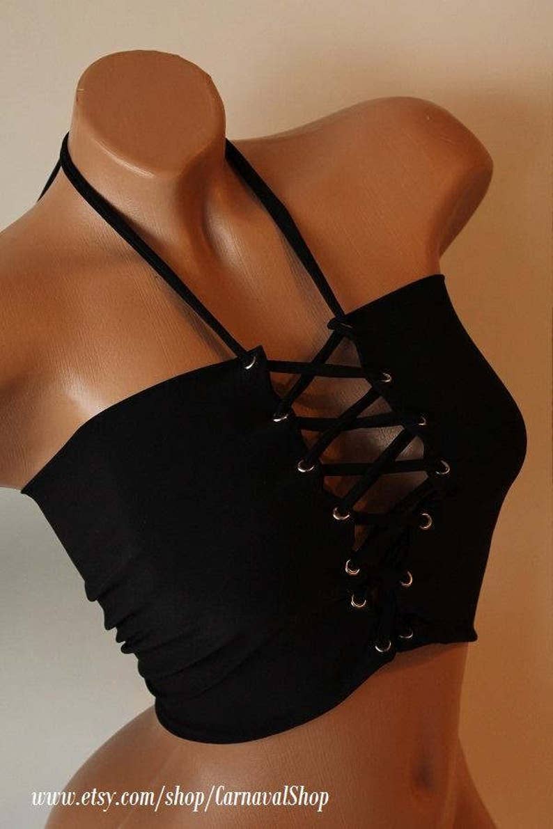 Lace up Bikini Bustier Bandeau Women Girl Swimwear Strapless Swimsuit Festival Top Bathing Suit Personalized Gift Mothers Day Gift for Her image 1