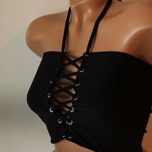 Lace up Bikini Bustier Bandeau Women Girl Swimwear Strapless Swimsuit Festival Top Bathing Suit Personalized Gift Mothers Day Gift for Her image 3