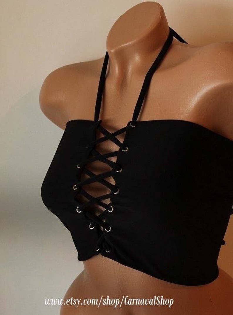 Lace up Bikini Bustier Bandeau Women Girl Swimwear Strapless Swimsuit Festival Top Bathing Suit Personalized Gift Mothers Day Gift for Her image 3