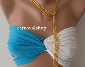 Spandex Bandeau Top – Blaue und Weiße Bademode