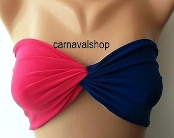SALE Spandex Bandeau-Swimwear-Swimsuit-Navy blue and hot pink