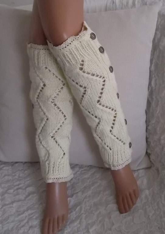 Ivory Knitted Womens Leg Warmers Lace and button Legwarmers Etsy