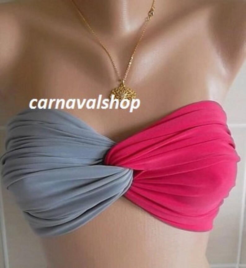 Spandex Bandeau Grey Hot Pink Top Etsy