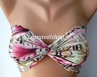 Haut de maillot de bain bandeau élasthanne - Fuchsia