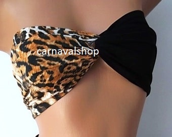 Leopard Spandex Bandeau Bademode Badeanzug Bikini Top Sommer Strand