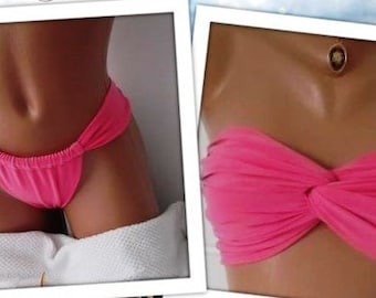 Pink spandex bandeau Two-Pieces swimwear brazilian bottom swimsuit women's swimwear