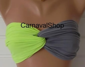 Maillot de bain bikini Maillot de bain bandeau vert fluo et gris Spandex Haut de bikini Summer Beach Fashion Festival