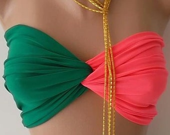 BIG SALE Spandex Bandeau-Neon Pink - Emerald Green-Bikini-swimwear-Swimsuit-Sunbathing