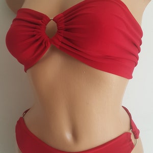 Big Sale Red Bikini Set w/ Ring Details Swimwear Swimsuit Bikini Yoga Top Bustier Gift for Her Personalized Gift for Women Bathing Suit image 4