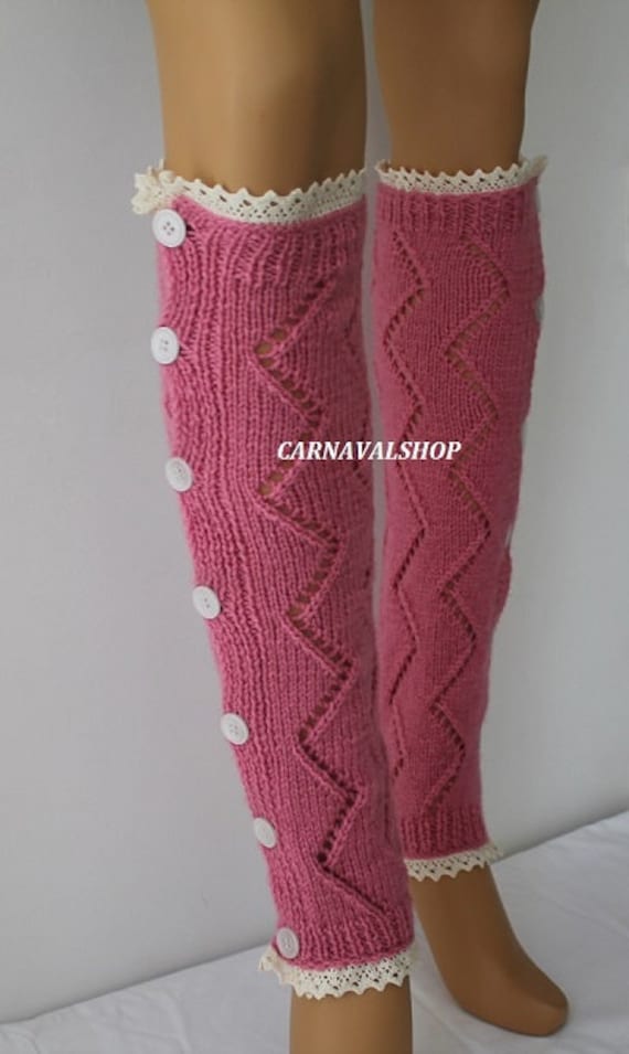 Items similar to Pink Hand Knit Leg warmers Lace and button Socks
