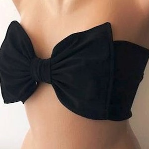 Black Bow Bikini Top Twisted Bandeau Swimwear Swimsuit Gift for Her Yoga Top Bustier Crop Top Girlfriend Gift Festival Costume Personalized