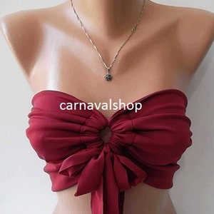 Bikini Swimwear Swimsuit Burgundy Spandex Bandeau Swimwear Swimsuit Bikini Top Summer Beach Festival Top