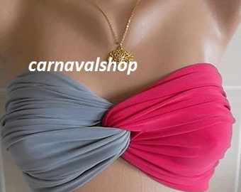Spandex Bandeau Haut de bikini gris rose chaud