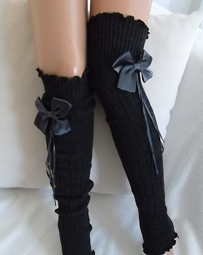 Over Knee Socks Charcoal Socks With Bow Unique Gifts for Women Etsy