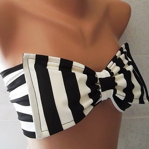 Bikini Swimwear Swimsuit Black and white striped bow spandex bandeau strappless bikini swimwear bikini top Women's fashion latest fashion