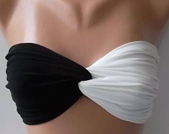 Black white Bikini Top, Spandex Bandeau, Sexy Bikini Top, Festival Bikini, Bachelorette Party, Baby Shower, Bra, Bralette, Birthday Gift
