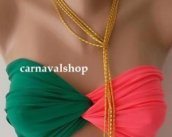 SALE Spandex bandeau -bikini top- swimwear -swimsuit-summer- sun bathing-neon pink and emerald