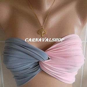 Bikini Swimwear Swimsuit Pink and Grey Spandex Bandeau Swimwear Swimsuit Bikini Top Summer Beach Fashion Festival Clothing Festival Top