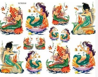 VinTaGe IMaGe XL ReTrO MerMaiDs ShaBby WaTerSLiDe DeCALs TRaNsFeRs
