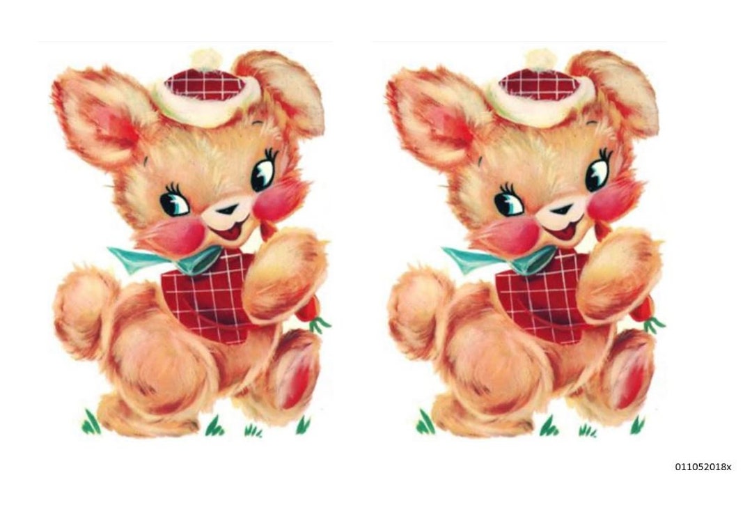 Vintage XL Meyercord Repro Teddy Bear With Plaid Beanie Shabby Decals furniture Size Etsy