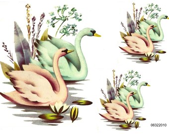 VinTaGe SHaBbY Pink & GReeN SWaN DeCALs