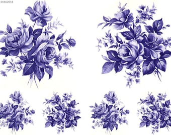 XL Vintage Blue Floral Sprays Shabby Decals | Etsy