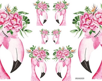 VinTaGe IMaGe XL FLoRaL PinK FLaMinGo HeaDs SHaBbY WaTerSLiDe DeCALs