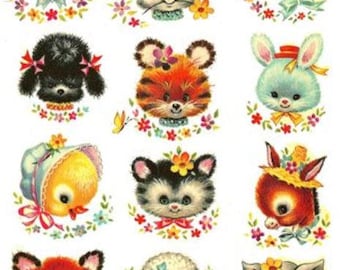 Décalcomanies Vintage Animaux Crèche Bébé Rétro - Transferts à L'eau AN583 - Neuf USA