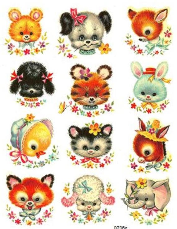 Vintage Shabby Repro Meyercord Animal Faces Nursery Decals - Etsy