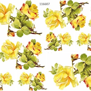 Vintage Image VictorianYellow Shabby Roses Flowers Waterslide Decals FL461 