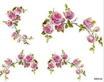 VinTaGe XL PinK CaBbaGe RoSe CoRNeRs SWaGs ShaBby DeCALs ~FuRNiTuRe SiZe~