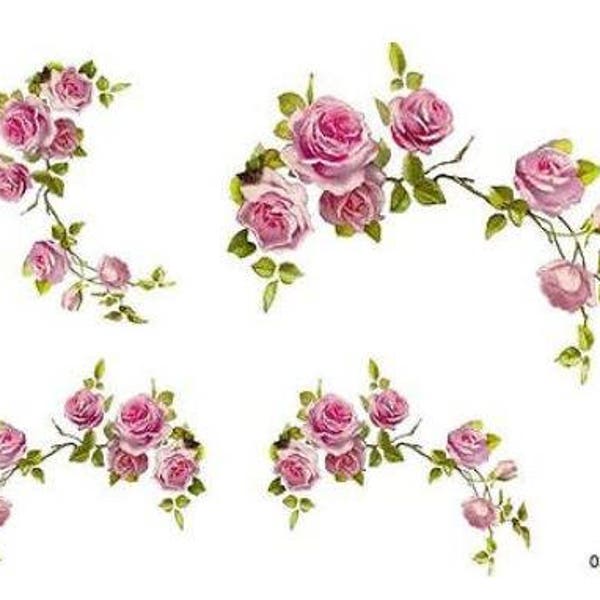 VinTaGe XL PinK CaBbaGe RoSe CoRNeRs SWaGs ShaBby DeCALs ~FuRNiTuRe SiZe~