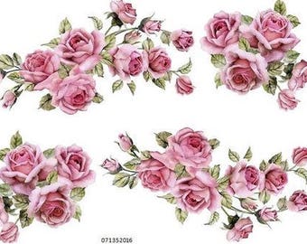 VinTaGe XL PinK CaBbaGe RoSeS & BouQueTs ShaBby DeCALs ~FuRNiTuRe SiZe~