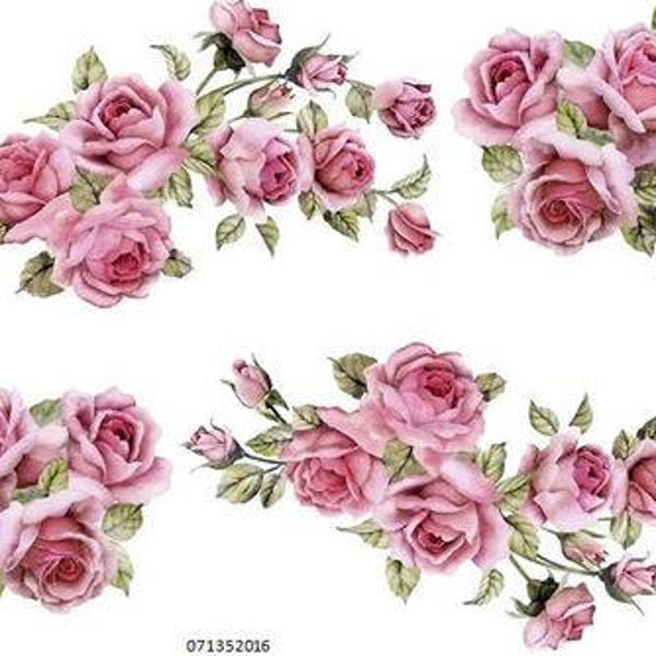 VinTaGe XL PinK CaBbaGe RoSeS & BouQueTs ShaBby DeCALs ~FuRNiTuRe SiZe~